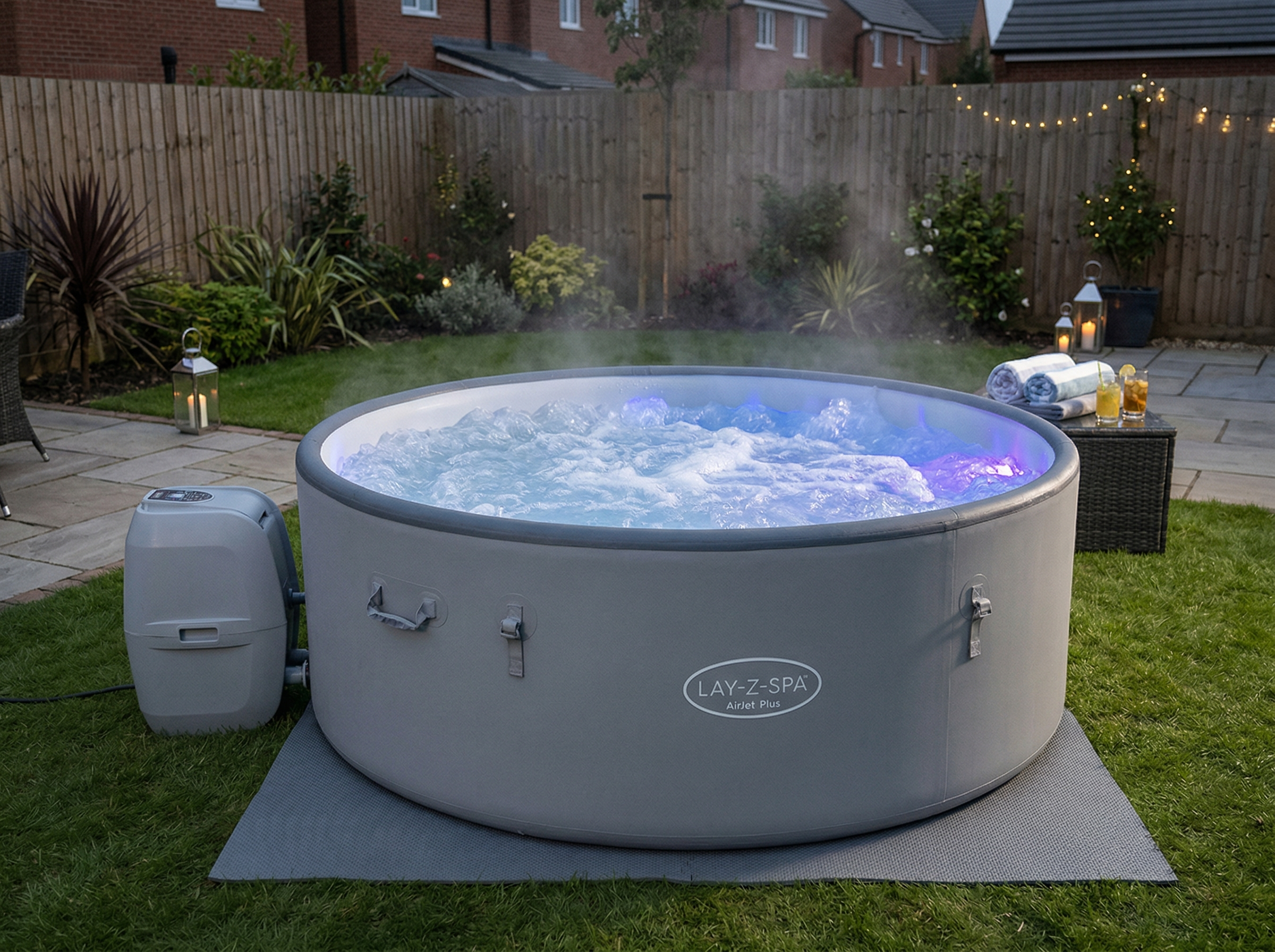 Garden setup at dusk